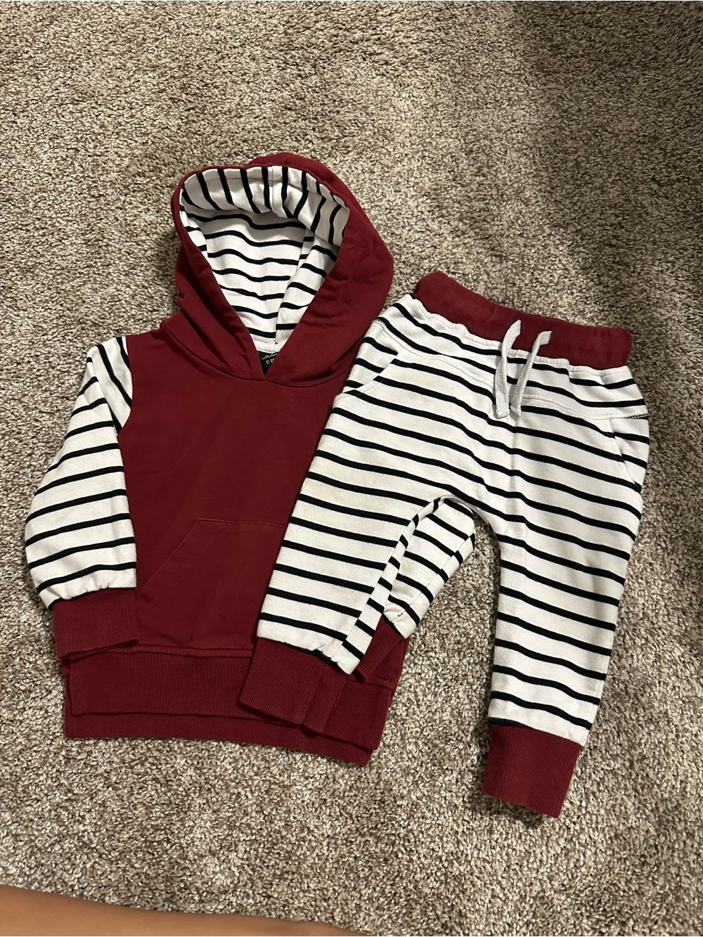 12-18m Little Bipsy Cranberry Holiday Striped Set-Hoodie & Pants